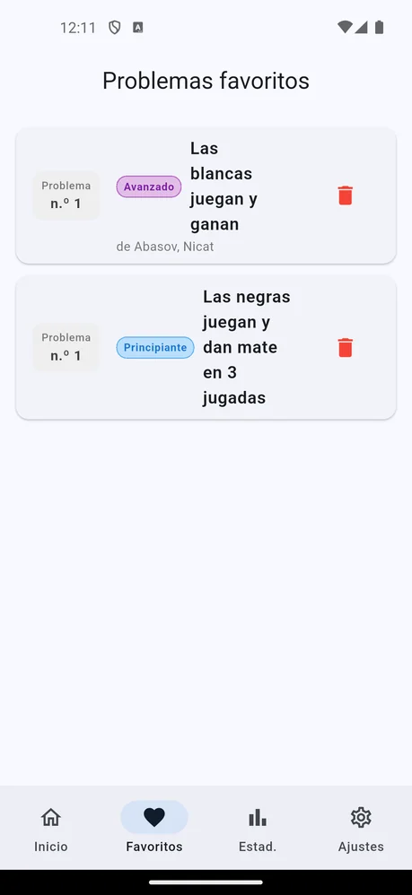 App de problemas de ajedrez: categorías de problemas