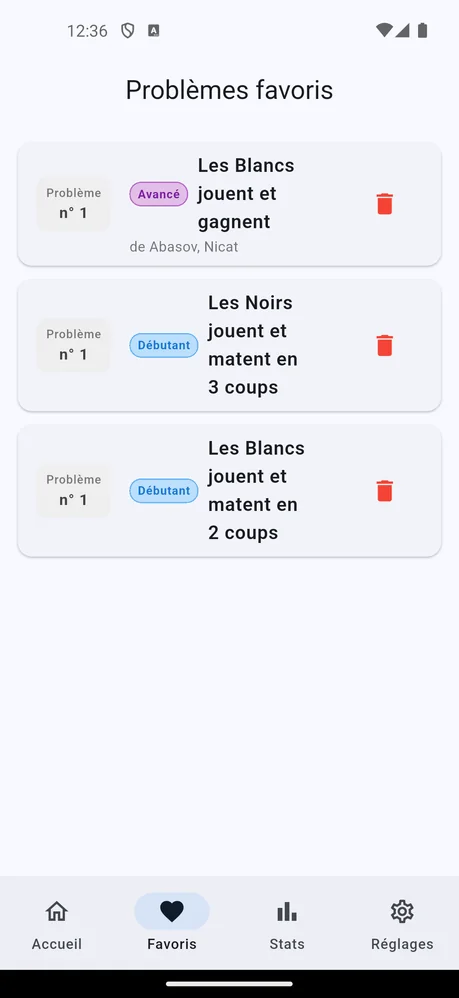 Application de problèmes d'échecs – catégories de problèmes